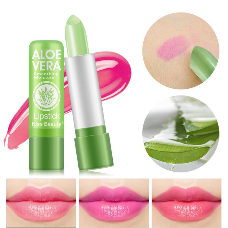 Aloe Vera Lippenstift Farbwechsel Lippenbalsam Feuchtigkeitsspendend Wasserdicht Anti-Trockenrissig Temperaturwechsel Lippenstift 3.5g