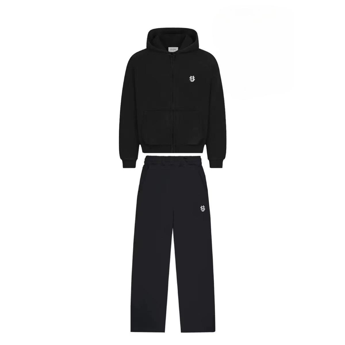 FlowStreet Gestickter Lässiger Reißverschluss Hoodie Jogginghose Zweiteiliges Set Y2K Kleidung Herren Hip-Hop Übergroße Jogginghose Lässige Hose S schwarz