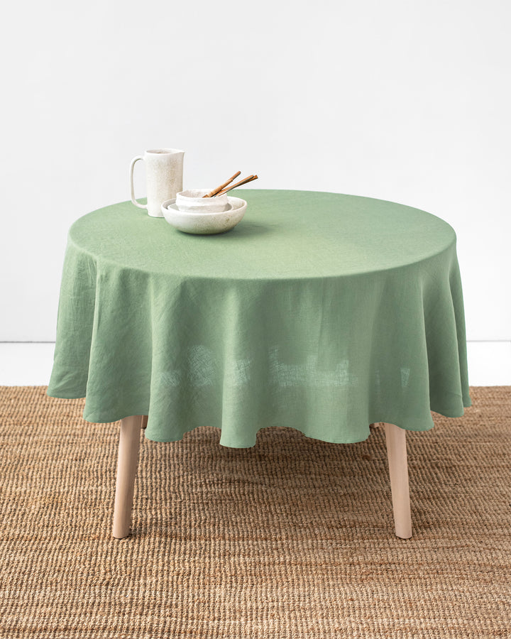 100% Reines Leinen Einfarbig Runde Tischdecke, Tischdecke aus Naturstoff, Für Küche Esszimmer Party Feiertag Tischdekoration Diameter 110cm