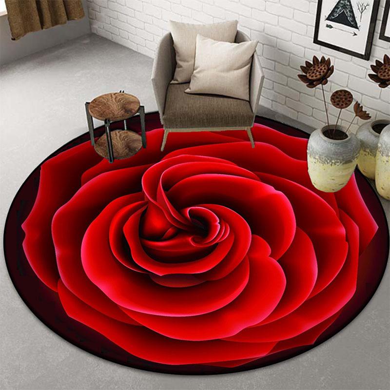 Luxuriöse rote Rosenmuster, runde Form, Fußmatten, Küche, Flur, Läufer, Teppich, Schlafzimmer, Wohnzimmer, weicher Teppich, rutschfester Teppich 100X100cm