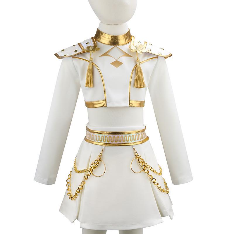 KPop Dämonenjäger Kinderkleidung Halloween Cosplay Popsängerin Zoey Gleicher Stil Mädchen Outfits Karnevalsparty Kinderkleidung 100cm weiß