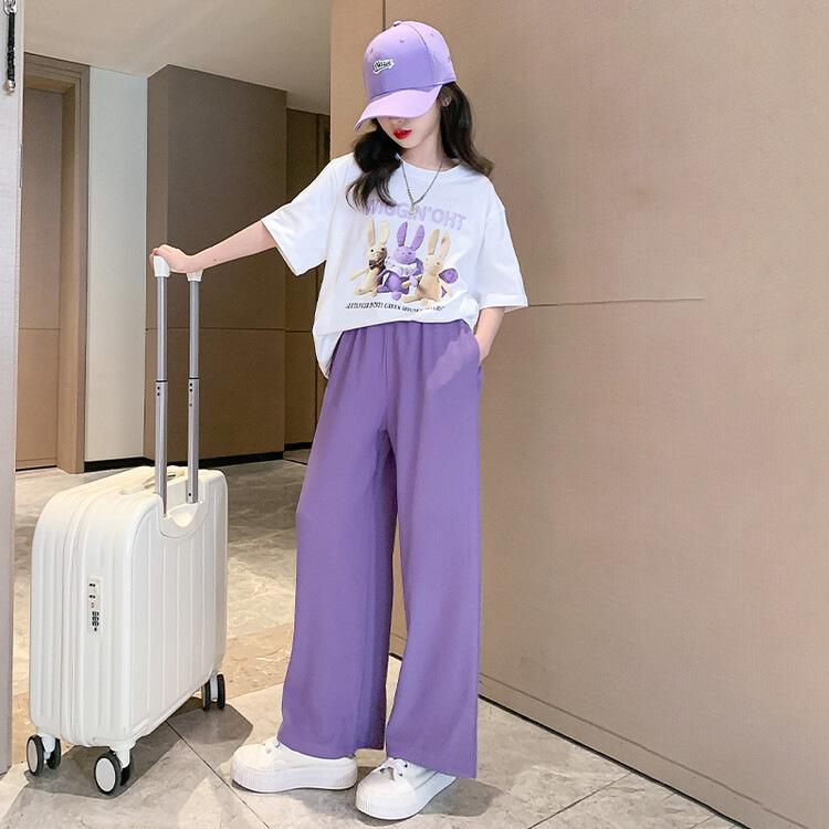 Teenager Mädchen Cartoon Hase Kleidung Set Sommer Kinder Mädchen T-Shirts + Hose 2-teiliger Anzug Kinder Oberteil Hose Outfits Trainingsanzüge 150
