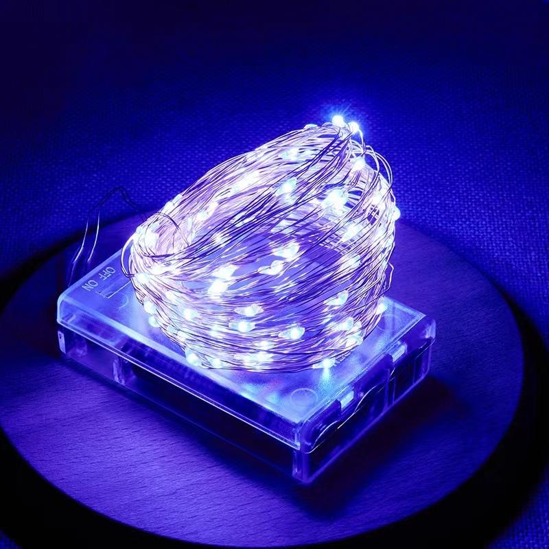 LED-Lichterkette 10M 5M 2M Lichterkette Home Weihnachten 2024 Hochzeitsfeier Dekor mit 3 * AA-Batterien betrieben 2M 20LED violett