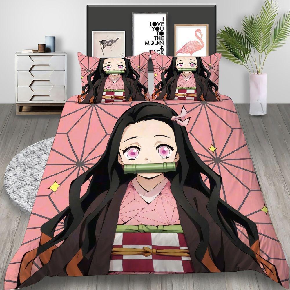 Cartoon Demon Slayer Bettwäsche-Set Bettbezüge Japan Anime 3D Gedruckte Bettdecke Bettwäschesets Bettwäsche Bettwäsche(KEIN Blatt) Au King 240x210cm