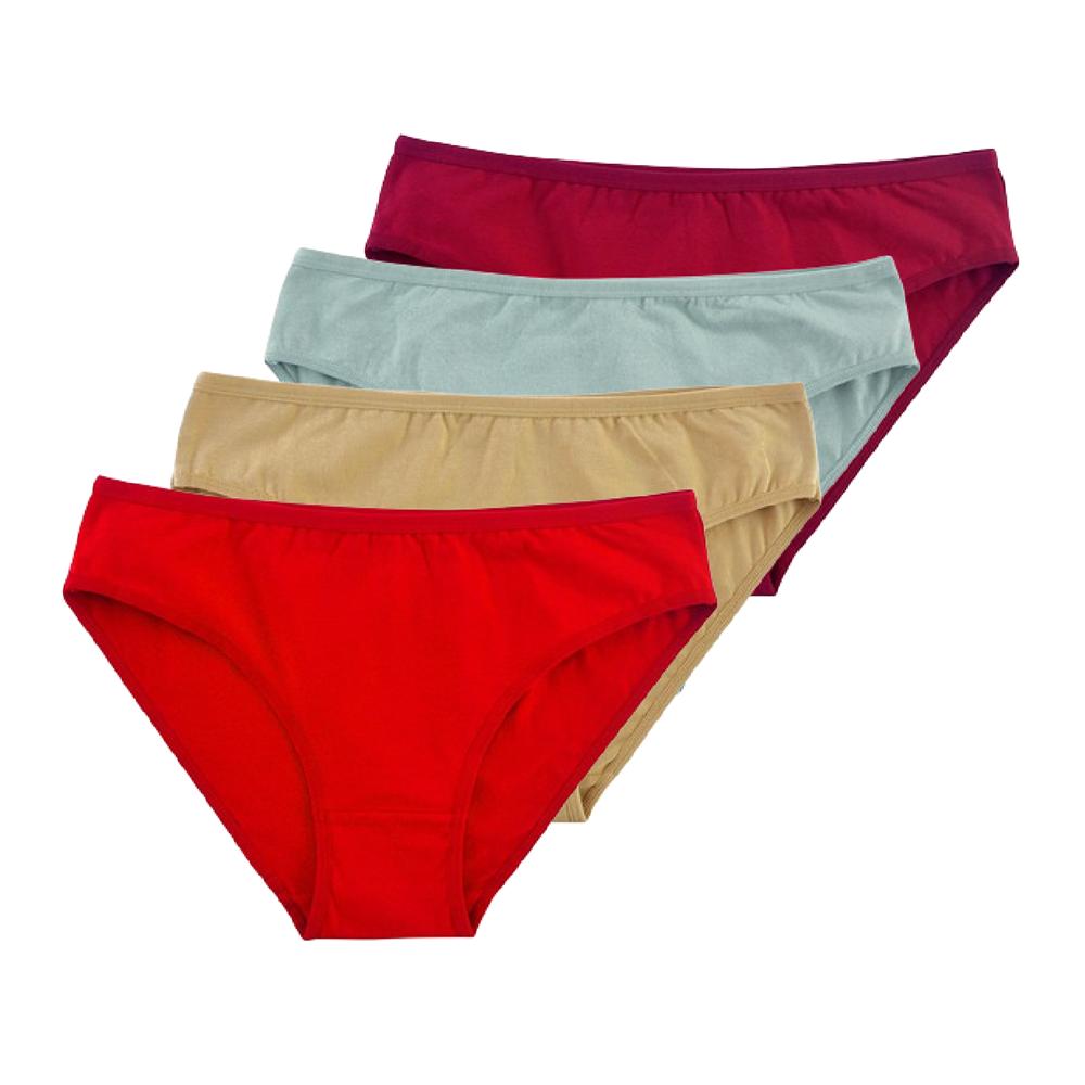 4 Stück Damen-Unterwäsche aus Baumwolle, Slips, Dessous, mittlere Taille, Unterwäsche für Mädchen, sexy Höschen, einfarbige Untershorts XL grün/wein rot