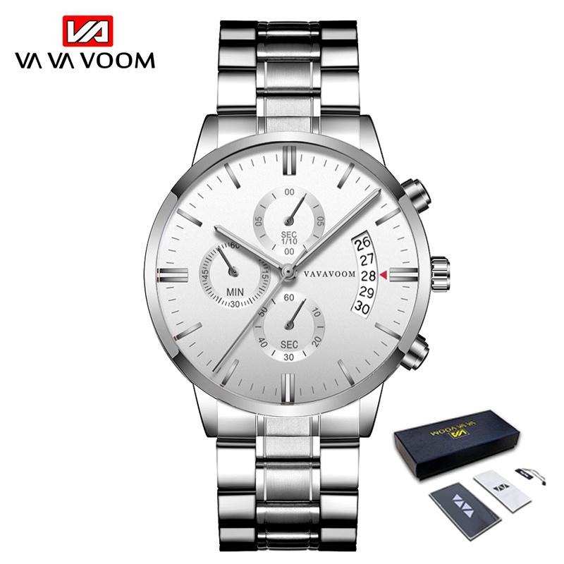 VA VA VOOM Top Marke Luxus Männer Quarzuhr Armbanduhren herren Business Edelstahl Uhr Armbanduhr Casual Uhr Männer Quarz uhren With Packaging silber