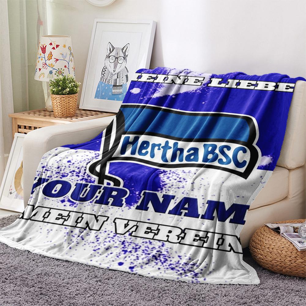 1 Stück Personalisierte Decke mit Hertha BSC Muster aus Flanell, geeignet für alle Jahreszeiten, für Heimdekoration, Wärme und Komfort, Geschenke, Weihnachtsgeschenk_xia 130cm x 150cm