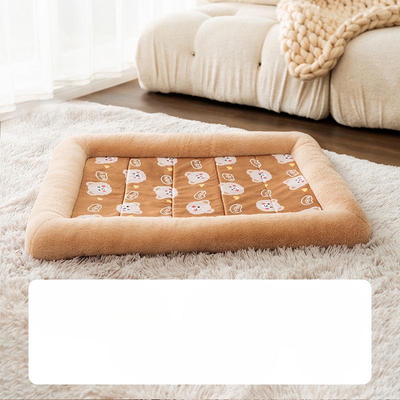 Hundematte Herbst und Winter Verdickt mit Wolle Einfassung Hundehütte Katzenhütte Warmer Hundeplatz Kleine Hundeschlafmatte Haustier Hundehütte S beige