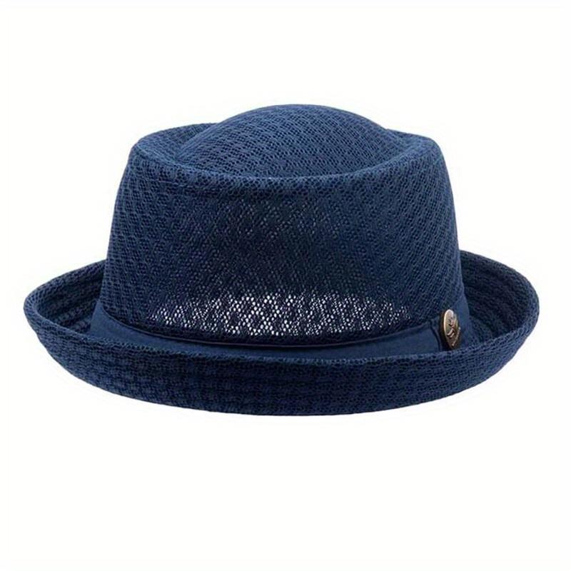 1 Stück Sommer Mesh Sonnenhut Herren Damen Atmungsaktiver Mesh Fedora Hut Jazz Kappe Panama Fedora Hüte Damenmode Herren Accessoires Panama Netzhut navy blau