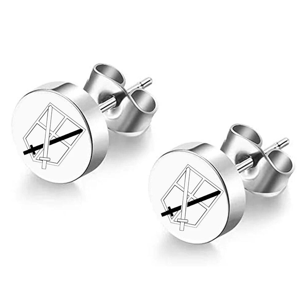 Japanischer Anime Angriff auf Titan Comics Anime Edelstahl Piercing Ohrstecker Ohrringe für Damen Emaille Ohrringe Schmuck white