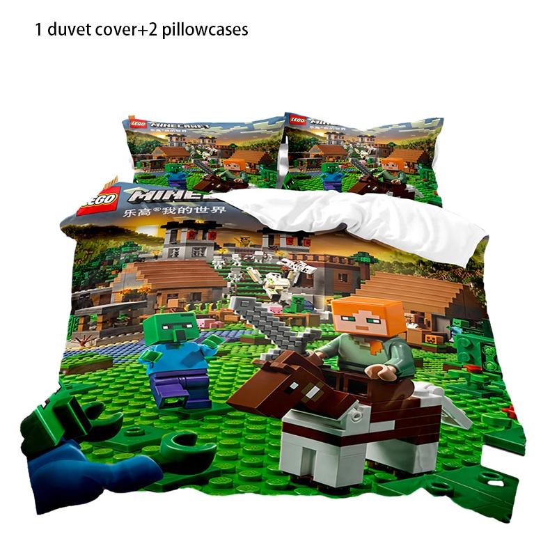 Hochwertiges Cartoon Roblox Minecraft Bettwäscheset Digitaldruck Weich Und Gemütlich Weiße Farbe Style A,135cm/53.15in brown