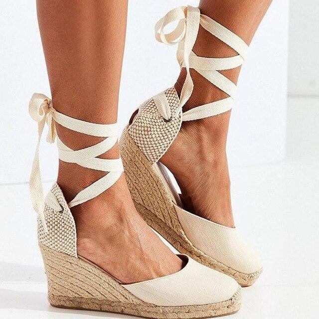 Damen-Espadrille-Sandalen mit Knöchelriemen, bequeme Hausschuhe, Damen-Freizeitschuhe, atmungsaktive Flachs-Hanf-Canvas-Pumps 39 weiß