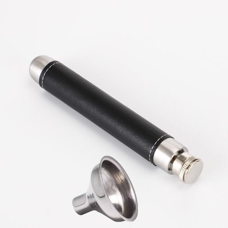 Tragbarer Mini-Flachmann, 425 ml, Whisky, Wodka + Trichter, Edelstahl-Flachmann, personalisierte Stifthalterform, Flagon-Männergeschenk schwarz