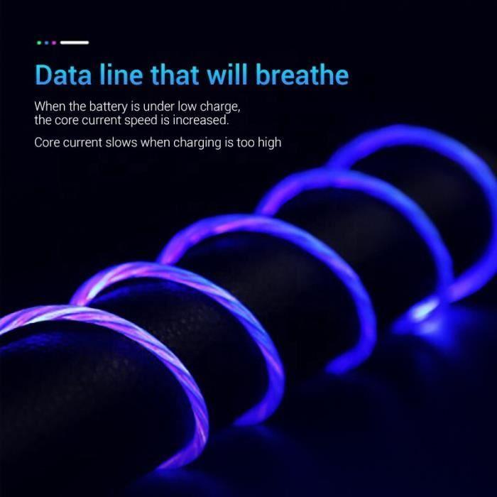1M magnetisches Ladegerät fließendes Kabel LED-Licht Micro-USB Typ-C Ladekabel für iPhone Samsung Blau Micro
