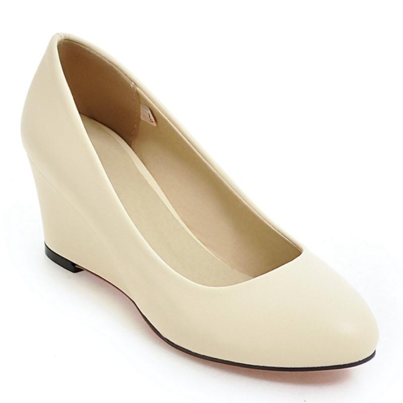 Klassische Damen Keilabsatz Schuhe Mode Pink Schwarz Weiß Blau Keile Party Hochzeit Büro Schuhe Damen Kleider Pumps Frühling 2025 39 beige