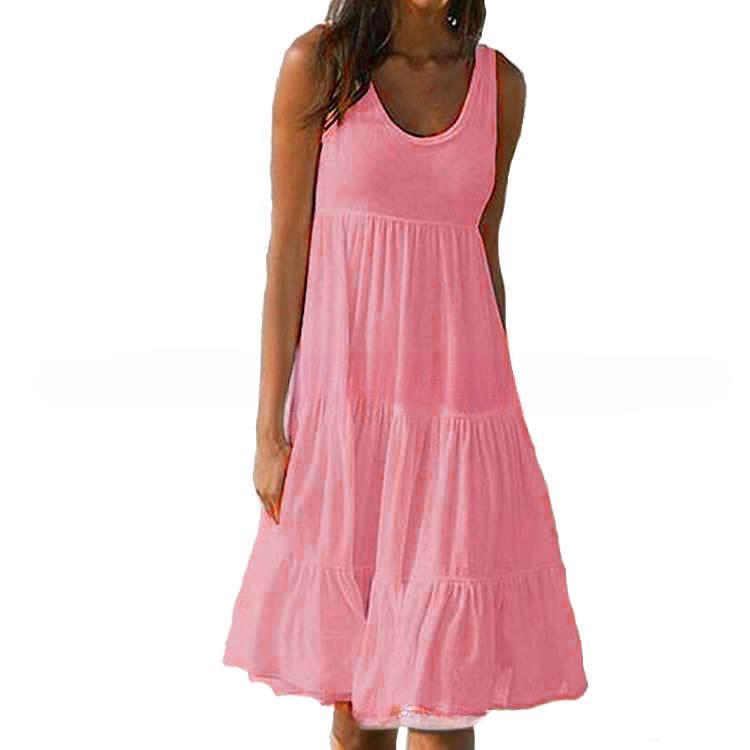 XS-5xl Übergröße Damen Casual Frühling und Sommer O-Ausschnitt Trägerloses Kleid Ärmelloses Kleid Lockere Weste A-Linien-Kleid S rosa