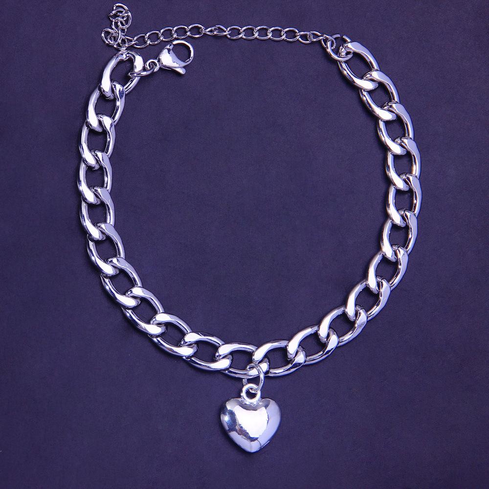 Sommer Vielseitig Punk-Stil Titanstahl Fußkettchen, Retro Personalisiert Edelstahl Liebe Fußkettchen Schmuck Fußkettchen silber