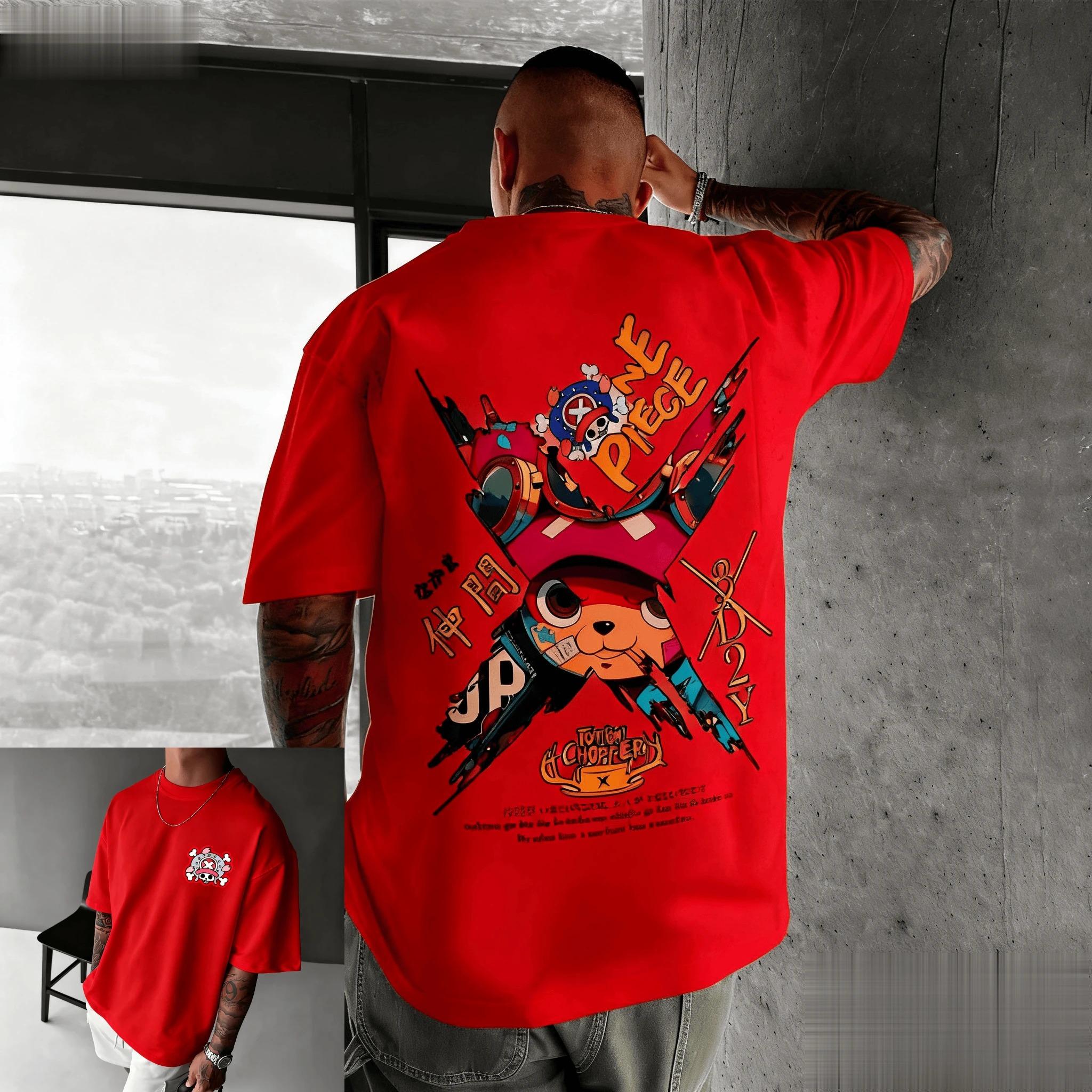 Neues One Piece Chopper Anime T-Shirt Herren Damen Baumwolle Kurzarm Tee Sommer Cartoon Grafik Streetwear Lässiges Top Oversized Y2k L grün
