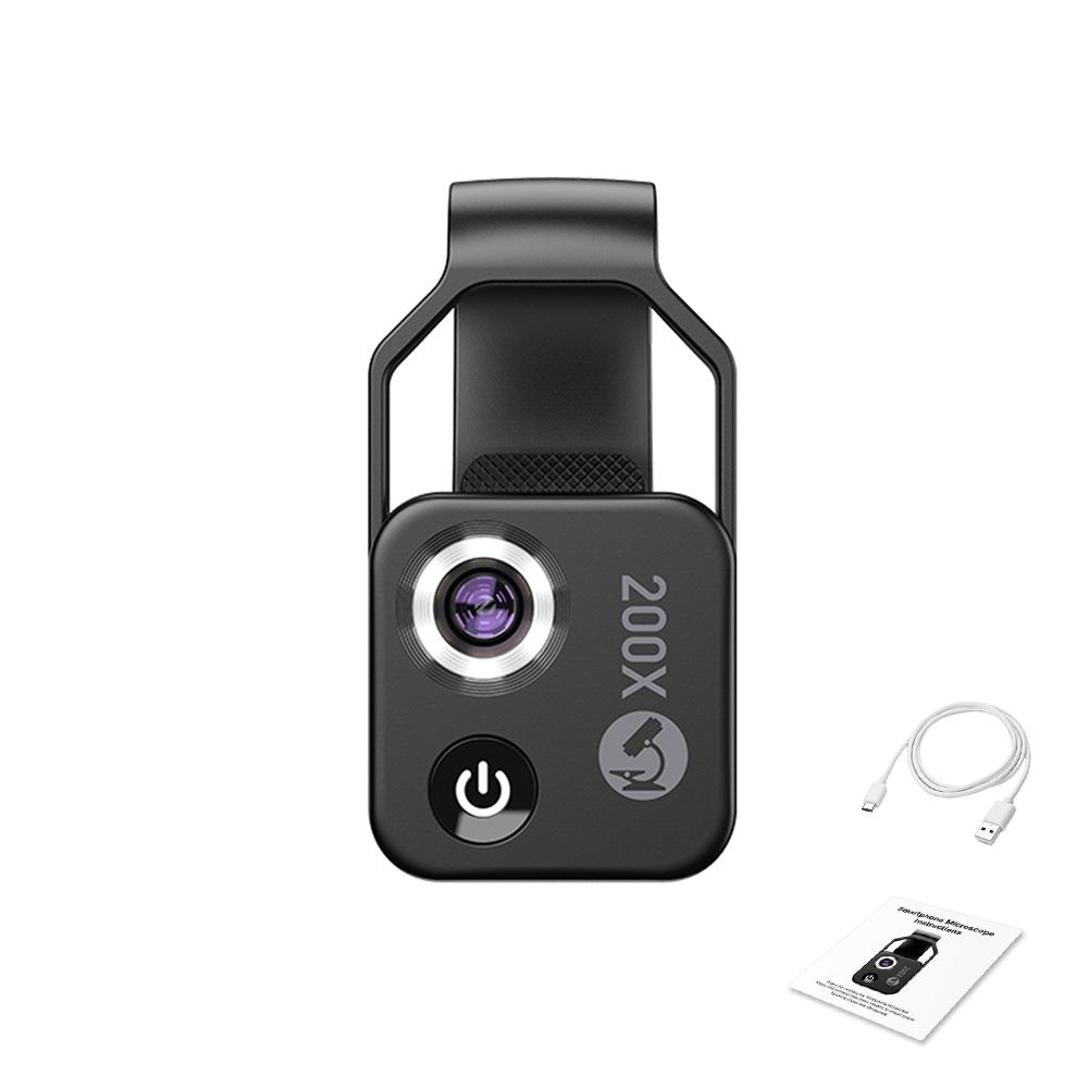 Tragbares 200-fach-Mikroskop, universelles Mobiltelefon-Mikroskop mit 6 LED-Leuchten und 2 Helligkeitsstufen With CPL schwarz