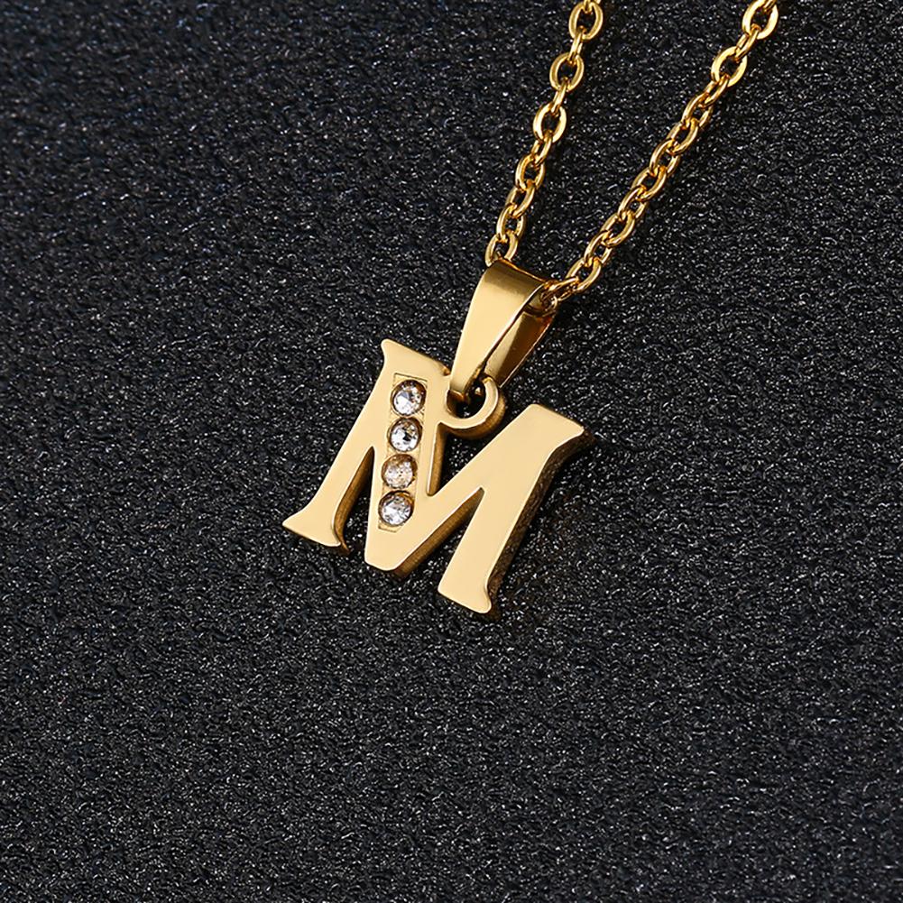 Edelstahl-Strass-Halskette mit 26 Buchstaben und Alphabet-Anhänger für Damen und Herren, Paar, Modeschmuck, Geschenk M