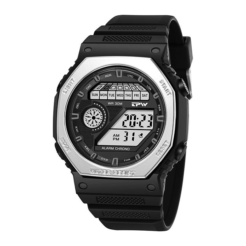 Outdoor Sport Uhr Männer Multifunktions Uhren Alarm Mode Mann der Uhr Chronograph 5Bar Wasserdicht Top Digital Uhr silber
