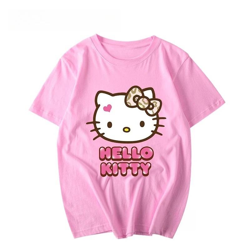 Damen Neu Niedlich Hello Kitty Muster Gedrucktes Oberteil Oversized Unisex Paar Trend Große Größen Locker Lässig Kurzärmeliges T-Shirt XXXL schwarz