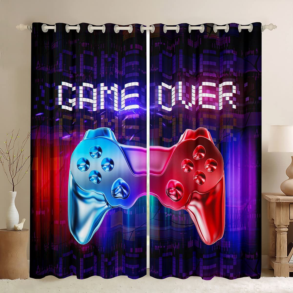 Gaming-Vorhänge, Vorhänge für Kinder, Gamer-Videospiele, Vorhang-Set für Jungen, moderner Game-Controller-Stoffvorhang, grün, Gamer, 2-teilig W60H60(CM)x2PCS&HOOK