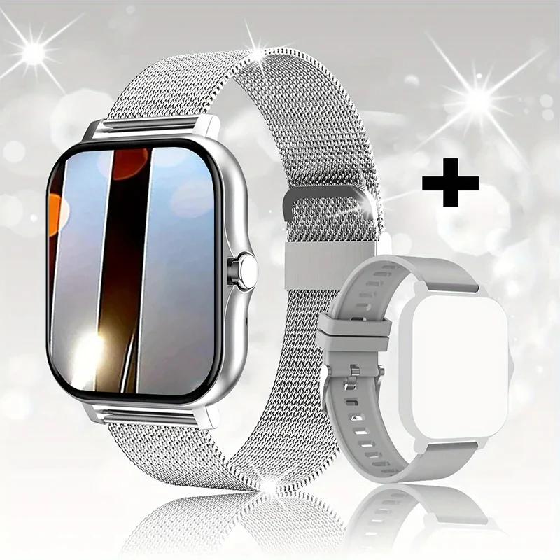 2025 Neue Smartwatch Für Männer Frauen Geschenk Für Xiaomi Voll-Touchscreen Sport Fitness Uhren BT Anruf Digitale Smartwatch Armbanduhr mesh belt silber