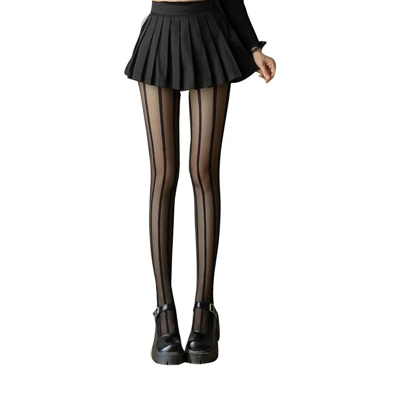 Sexy Damen Schwarze Strumpfhosen Schlankmachende Vertikale Streifen Linien Strumpfhosen Ultra-Dünne Strumpfhosen Fit 40-65kg black
