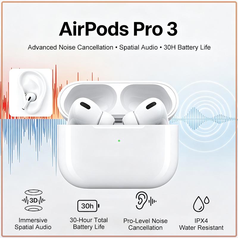 Verstärkter Immersiver 3D Räumlicher Klang Kabellose Bluetooth Kopfhörer AirPods Pro 3. Gen Touch Bedienung Geräuschisolierung IPX4 Wasserdichte Ohrhörer weiß