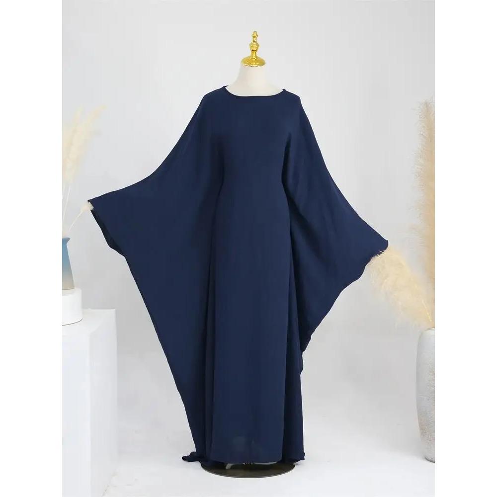 Ramadan Eid Weiche Crepe Khimar Batwing Abaya Dubai Islam Muslim Modest Afrikanische Kleider für Frauen Kaftan Kebaya Robe Femme Musulma Size two dunkelblaue