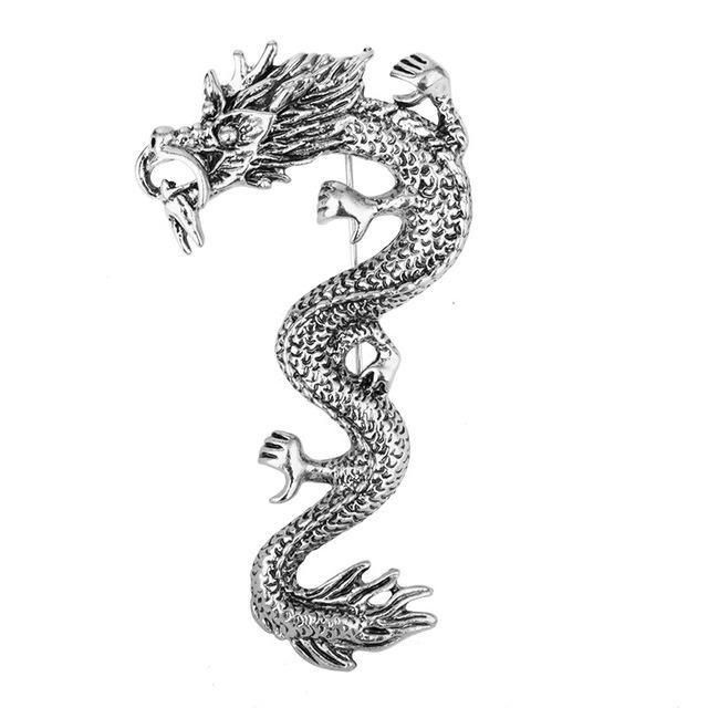 Retro Tier Drachen Brosche Metall Herren Anzug Hemd Revers Pins Und Broschen Corsage Abzeichen Mode Schmuck Kleidung Zubehör gray
