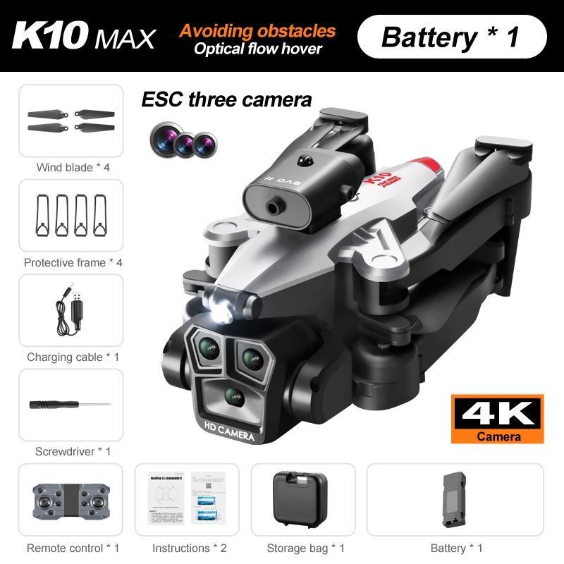 K10Max Mini-Drohne 8K Professionelles Drei-Kamera-Weitwinkel-GPS Vier-Wege-Hindernisvermeidung 5G Fernbedienung Quadcopter ECS Spielzeugflugzeug 8000M 1 battery silber