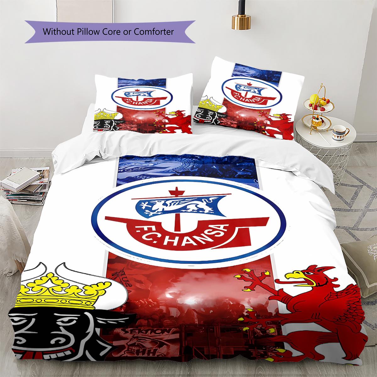 FC Hansa Rostock Muster Bettwäsche, Steppdecke Set Bettbezug Kissenbezug Zuhause Geburtstagsgeschenk (1 Bettbezug + 2 Kissenbezüge, ohne Füllung) 220x240cm