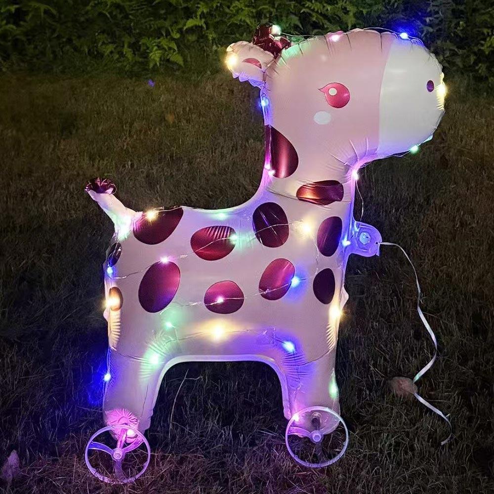 Mit Rädern Cartoon Tier Ballon Mit Licht 3D Ballon Tier Stofftier Kindergeschenk Pink Giraffe