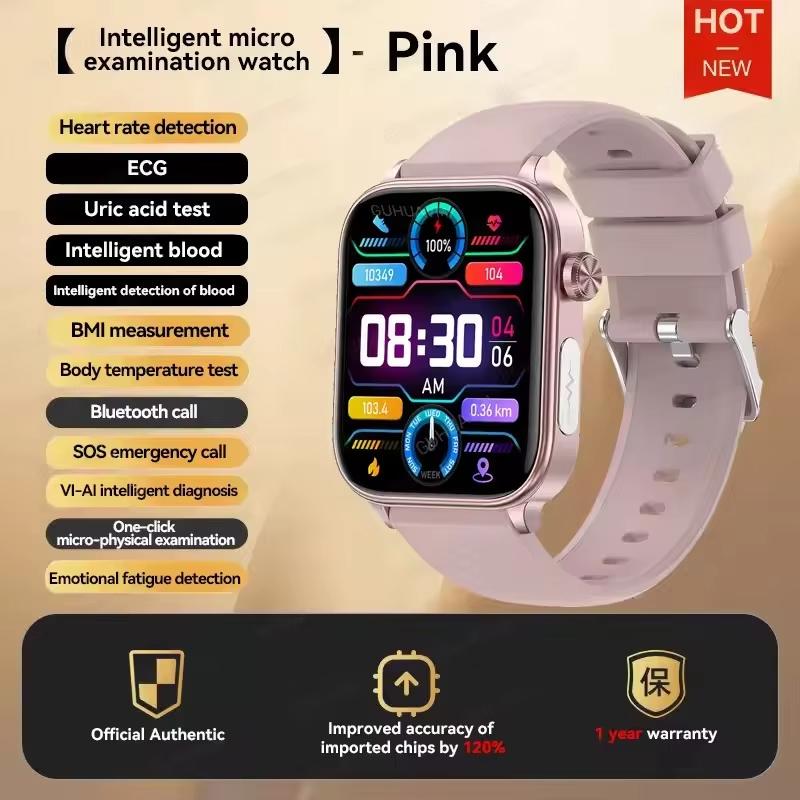 2025 Neue KI Diagnose Gesundheit Smartwatch Damen EKG HRV Funktion Blutdruck Harnsäure Lipid BT Anruf Smartwatches Damen Pink Silicone