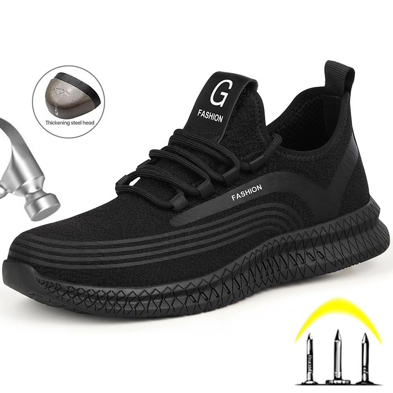 Neue atmungsaktive Mesh-Sicherheitsschuhe für Herren, leichte Arbeitsschuhe, Arbeitssicherheitsstiefel für Herren, Schuhe, unzerstörbare Arbeitsstiefel mit Stahlkappe 39 schwarz