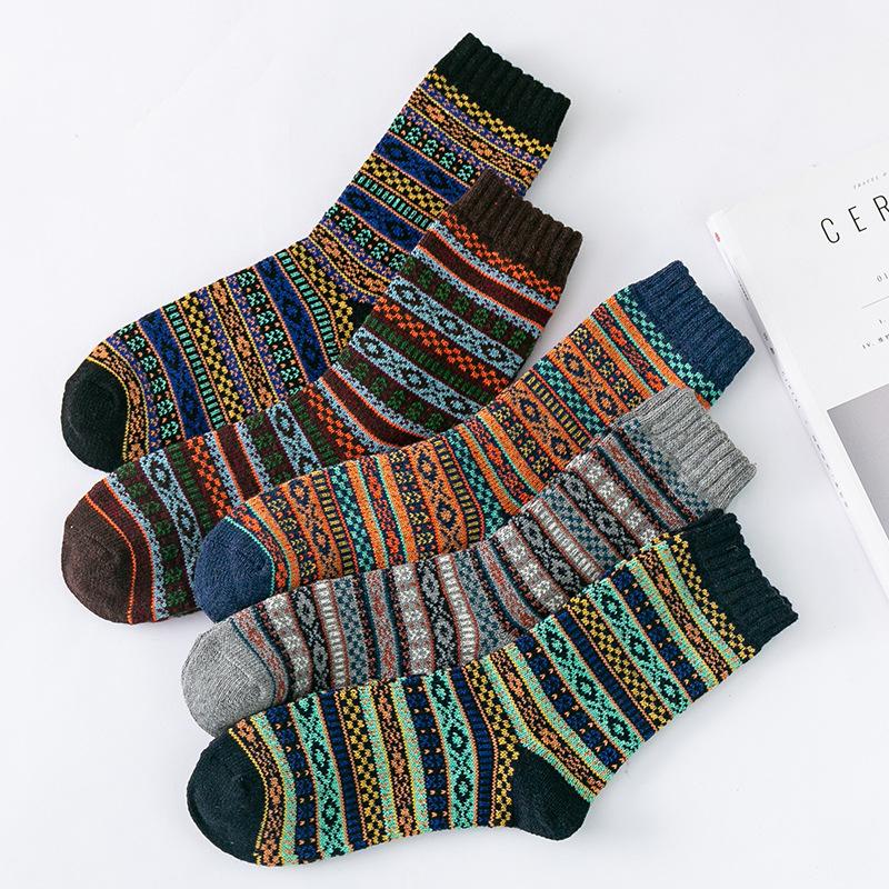 Männer Wolle Socken 5 Paar Hohe Qualität Business Verdicken männer Socken Winter Warme Retro Nationalen Stil Kleine Platz Für schnee Stiefel Neue EUR38-45 bunt
