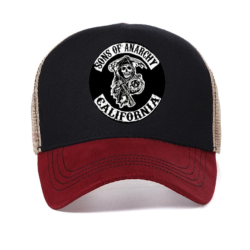 SAMCRO Baseballkappe SOA Sons of Anarchy Totenkopf-Aufdruck Lässige Snapback-Mütze Mode Hohe Qualität Rennmotorrad Sportmütze 56-61cm graue