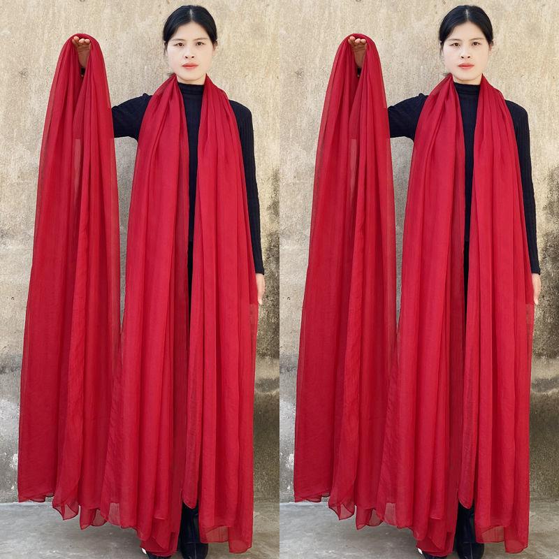 Extra großer Schal, einfarbiger Schal, Damenmode-Schal, Chiffon-Tanzschal, Sonnenschutz, Strandtuch, max. Größe ist 3*1,5m (±5-10cm Fehler) L: 3M * W: 1.5M lila rot