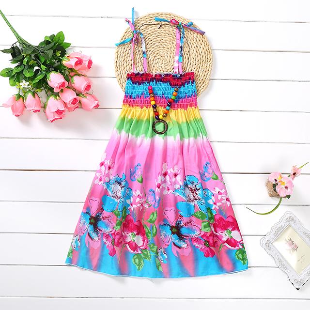Sommer Mädchen Blumenkleid Träger Rüschen Bohemian Strand Prinzessinnenkleider für Mädchen Kleidung 2-12 Jahre 120 pink