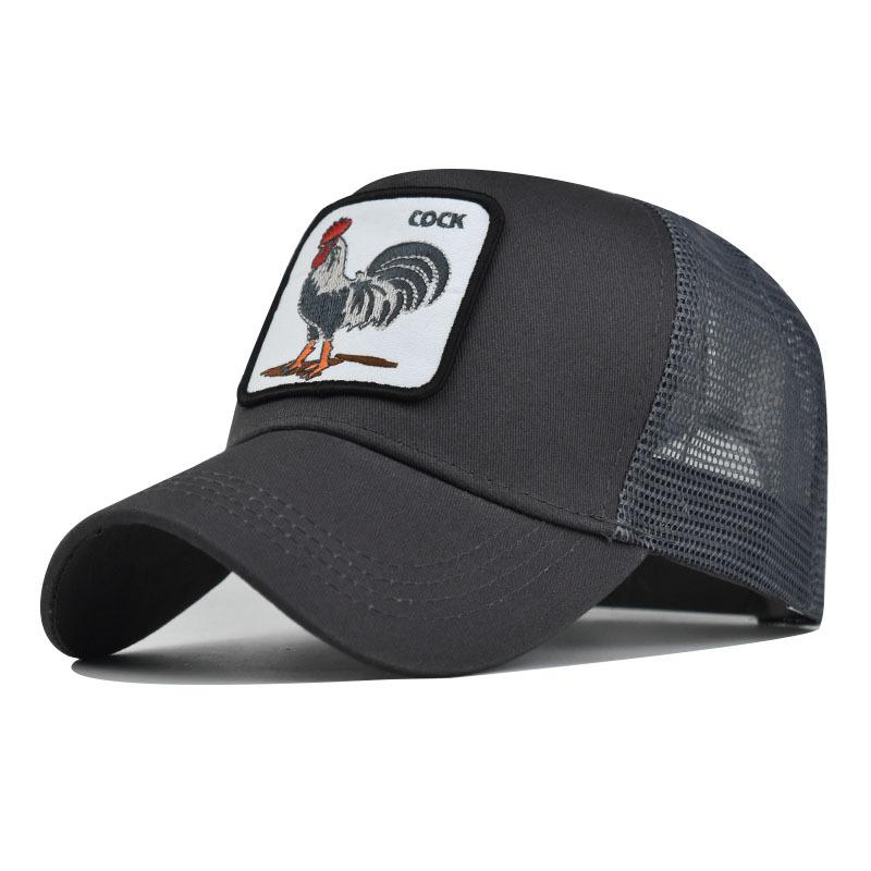 Frühling neue Tier Stickerei Netz Hut Männer und Frauen Tier Baseball Cap Hip-Hop-Cap Adjustable gray
