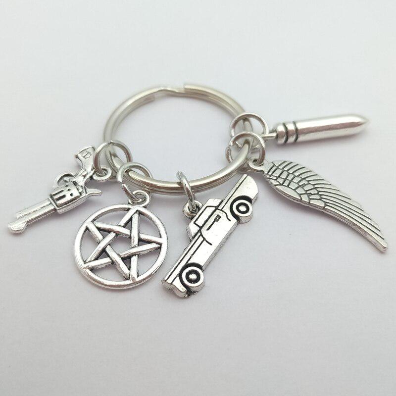 Film Supernatural Schlüsselanhänger Dean Sun Anhänger Schlüsselanhänger Halter Ring Unisex Pentagramm Metall Schlüsselanhänger