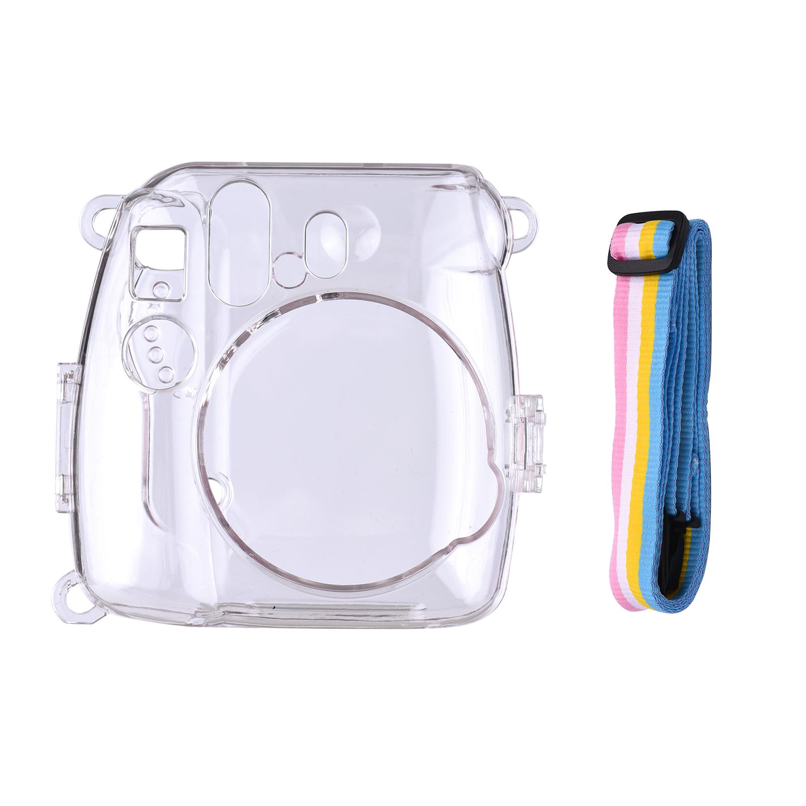 Transparente Schutzhülle für Sofortbildkamera mit Regenbogen-Umhängeband als Ersatz für Fujifilm Instax For Mini 8 9 transparent