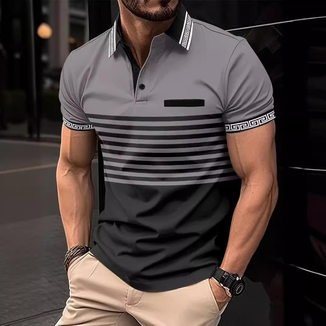 2026 Sommer Herrenmode Lässiges Kurzarm-T-Shirt Poloshirt Jacquardfaden Kragen Revers Herren Sport-Polo 3XL silber grau