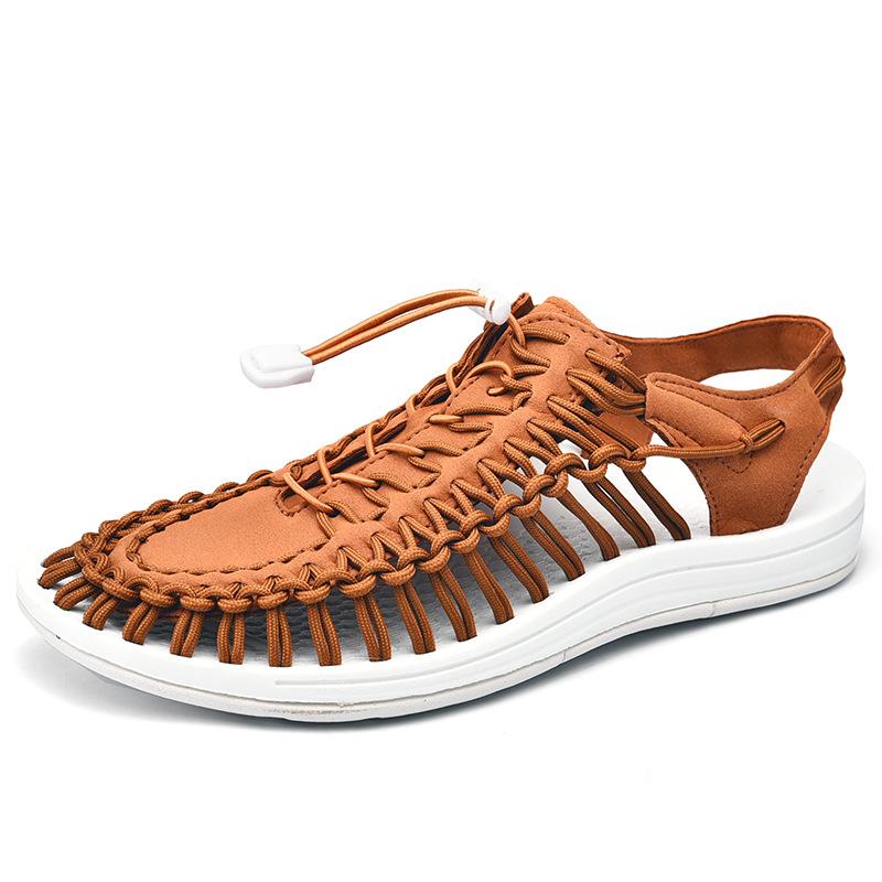 Sommer Herren Sandalen Leder Herren Freizeitschuhe Outdoor Herren Ledersandalen für Damen Strandschuhe Römische Paarschuhe 44 braun