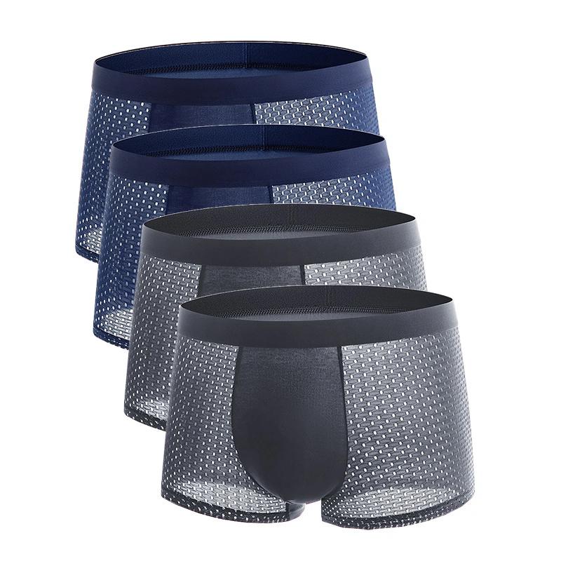4-teiliges Übergrößen-Höschen für Herren, Netz-Unterwäsche, männliche Boxershorts aus Bambusfaser, atmungsaktive, einfarbige Unterhose 5XL gray