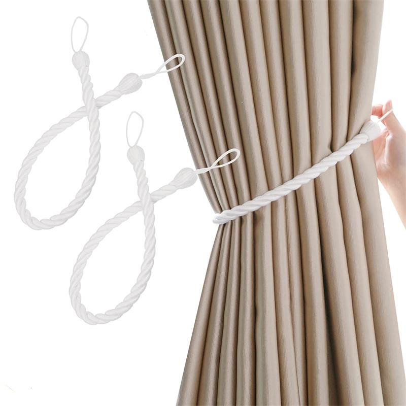 2 Stücke Vorhang Raffhalter Fenster Gardinen Seile Holdbacks Baumwolle Seil Weben Krawatte Vorhang Halter Schnallen Hause Dekorative Zubehör weiß