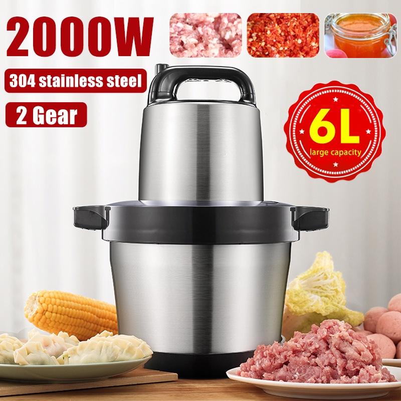 6L 2000W 2 Gang Elektrischer Fleischwolf Küchenzerkleinerer Fleischwolf Edelstahl Knoblauch Gemüse Mixer Mixer Babynahrungsmaschine