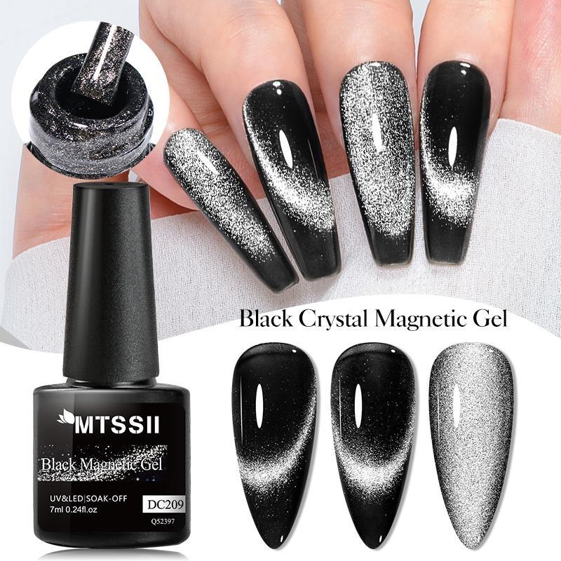 Mtssii 7 ml Black Spar Cat Magnetischer Gel-Nagellack, Kristall-Magnet-Nagellack, semi-permanentes UV-Gel, keine Grundfarbe erforderlich DC120